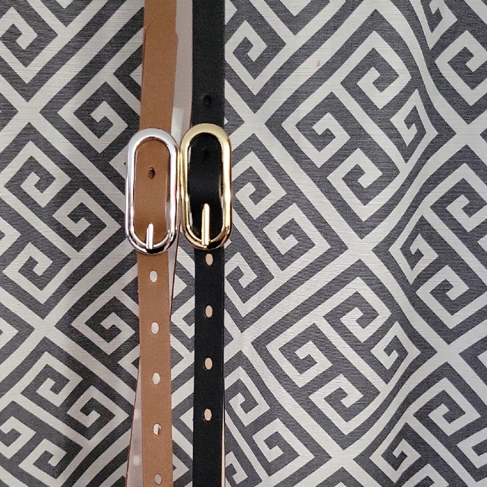 Tan and Black Leather Belts with Silver Buckles